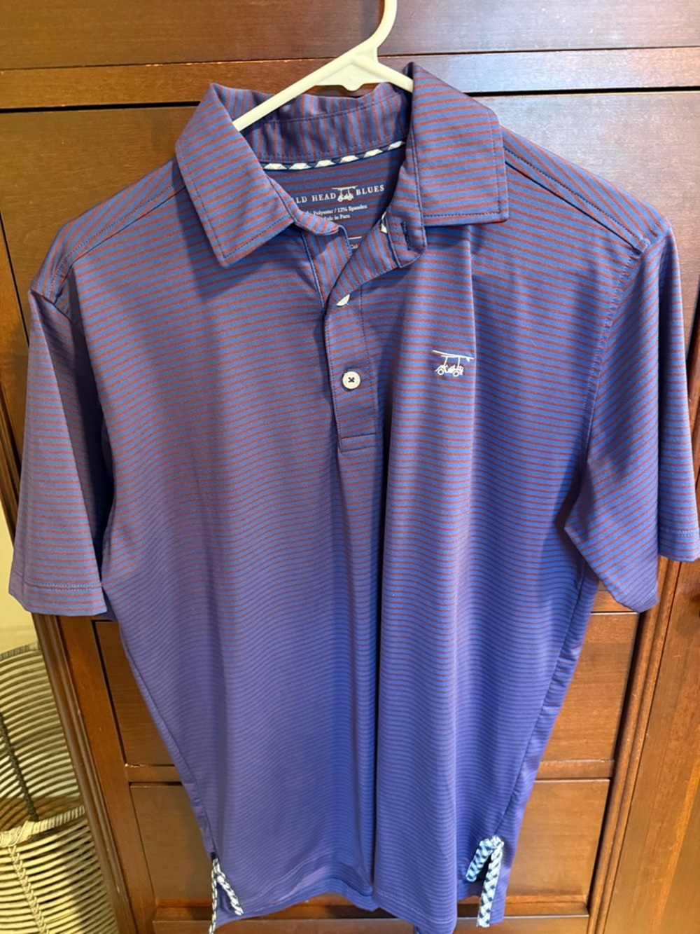 Bald Head blues Men's Purple Striped Polo Shirt size small men